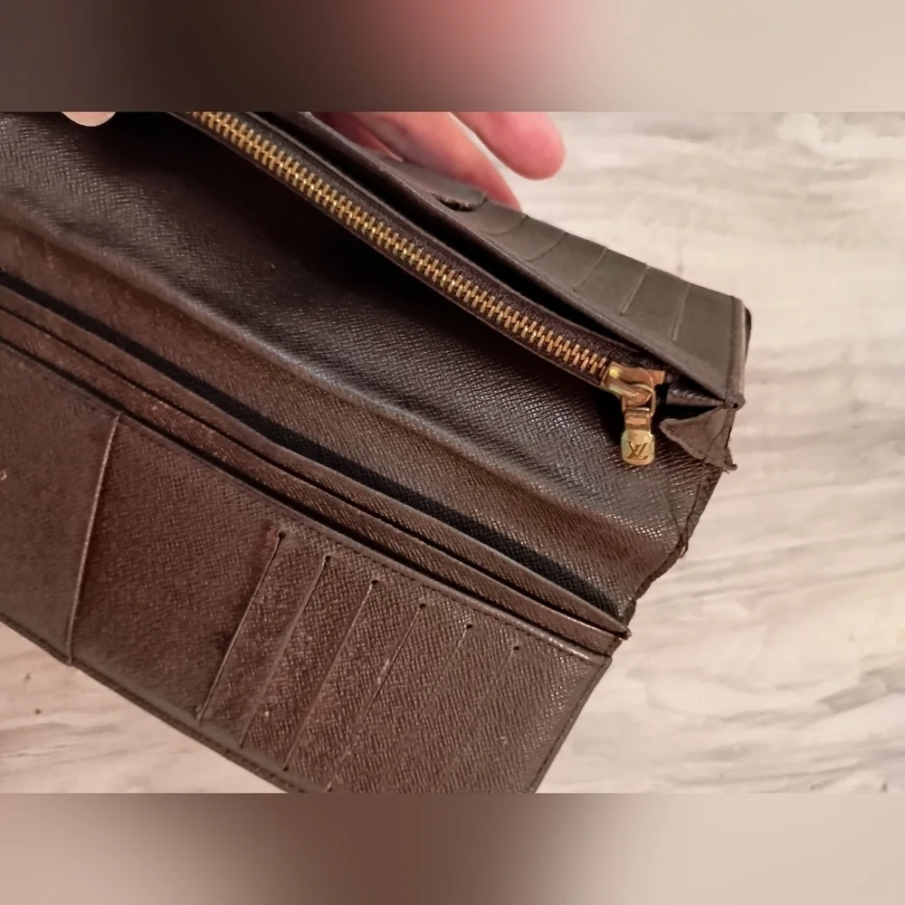 Authentic Louis Vuitton Damier Ebene Brazza Long Wallet